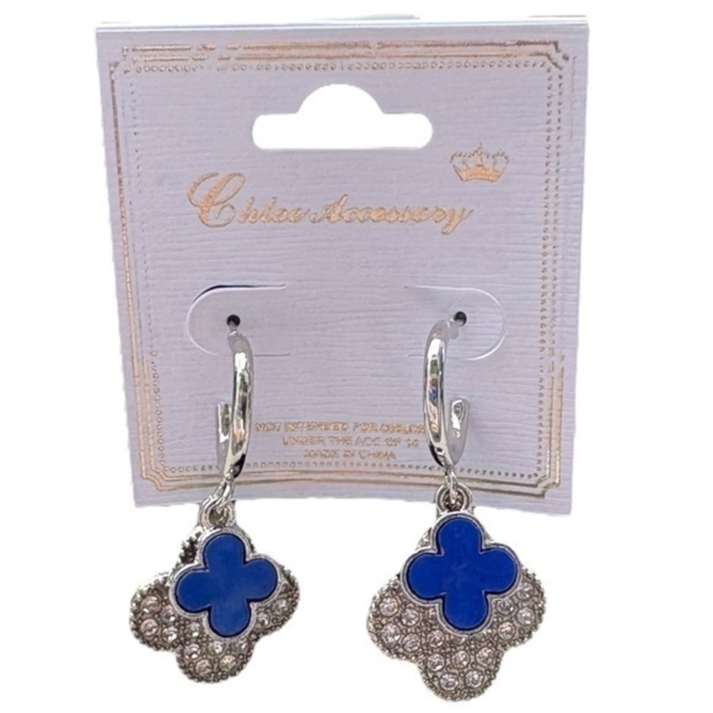 5/$25 Blue & Silver Floral Double Layer Dangle Earrings